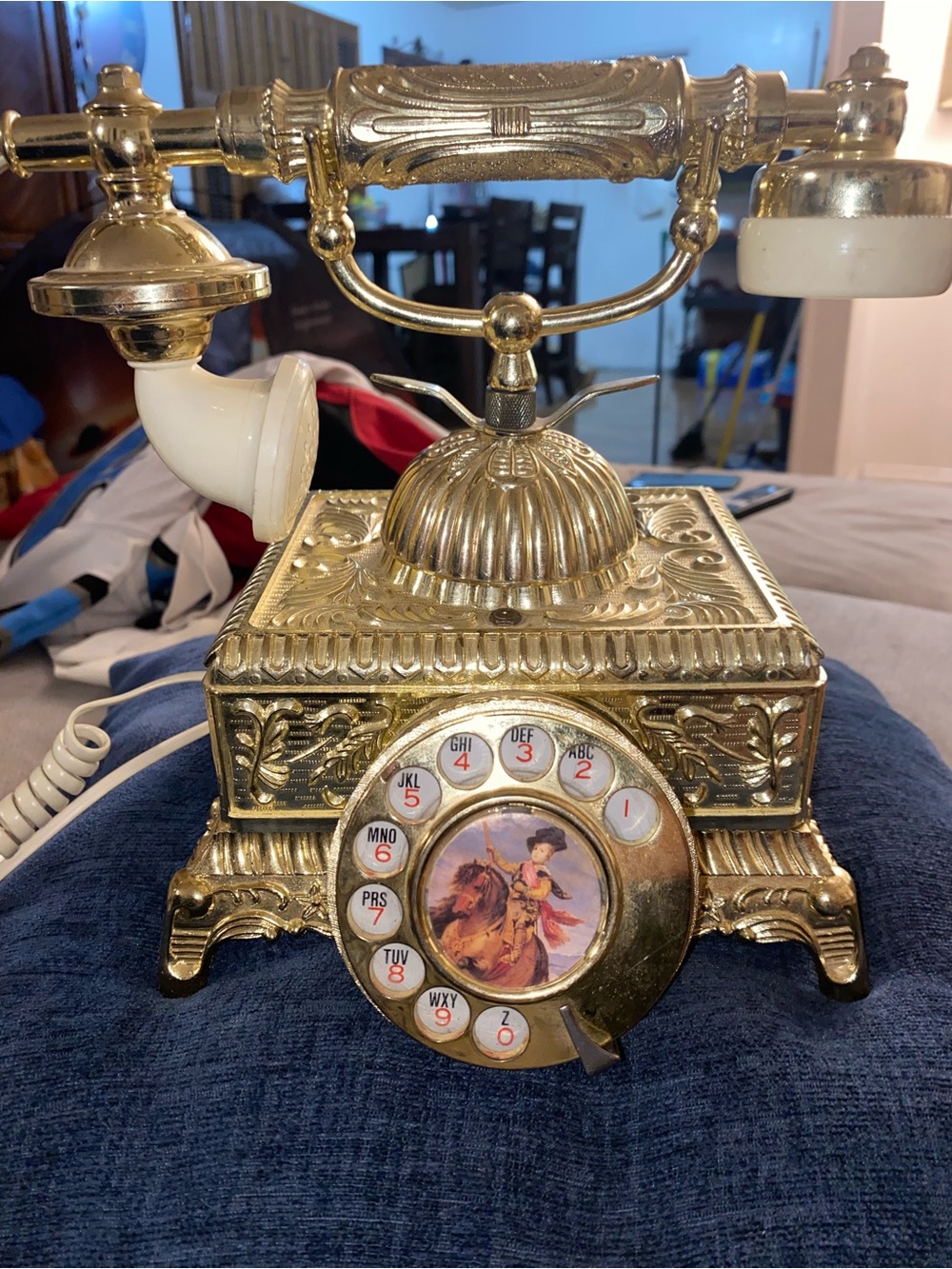 Ornate Gold Decorative Wall Clock Telephone Accent - Gold and Cream